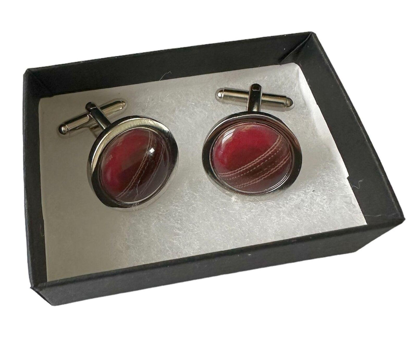 Handmade Silver Plated - Sports Inspired - Cricket Ball Inspired Cufflinks
