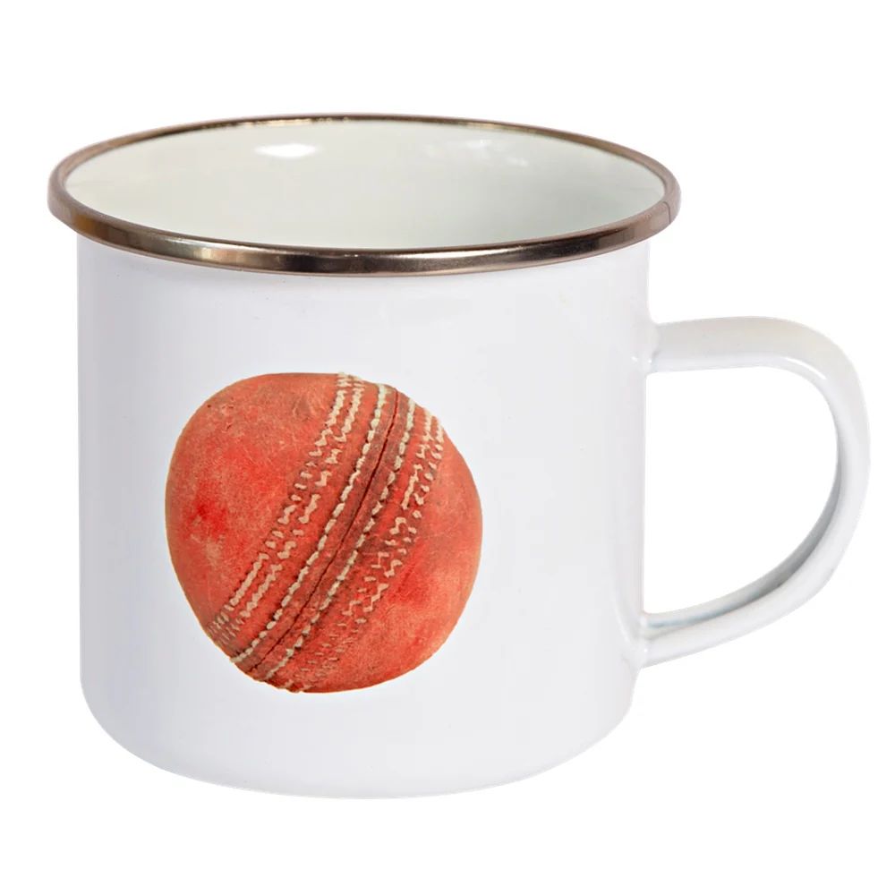 Vintage Cricket Ball Enamel Mug ? High-Resolution Print of Worn Cricket Ball ? Classic Lightweight & Shatterproof Camping Mug ? Perfect Gift for Cricket Lovers & Sports Enthusiasts