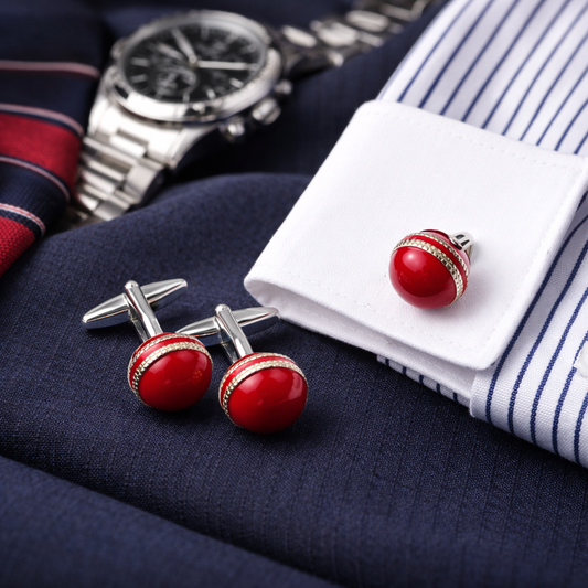 CRICKET-GIFTS Red Cricket Ball Cufflinks in gift box