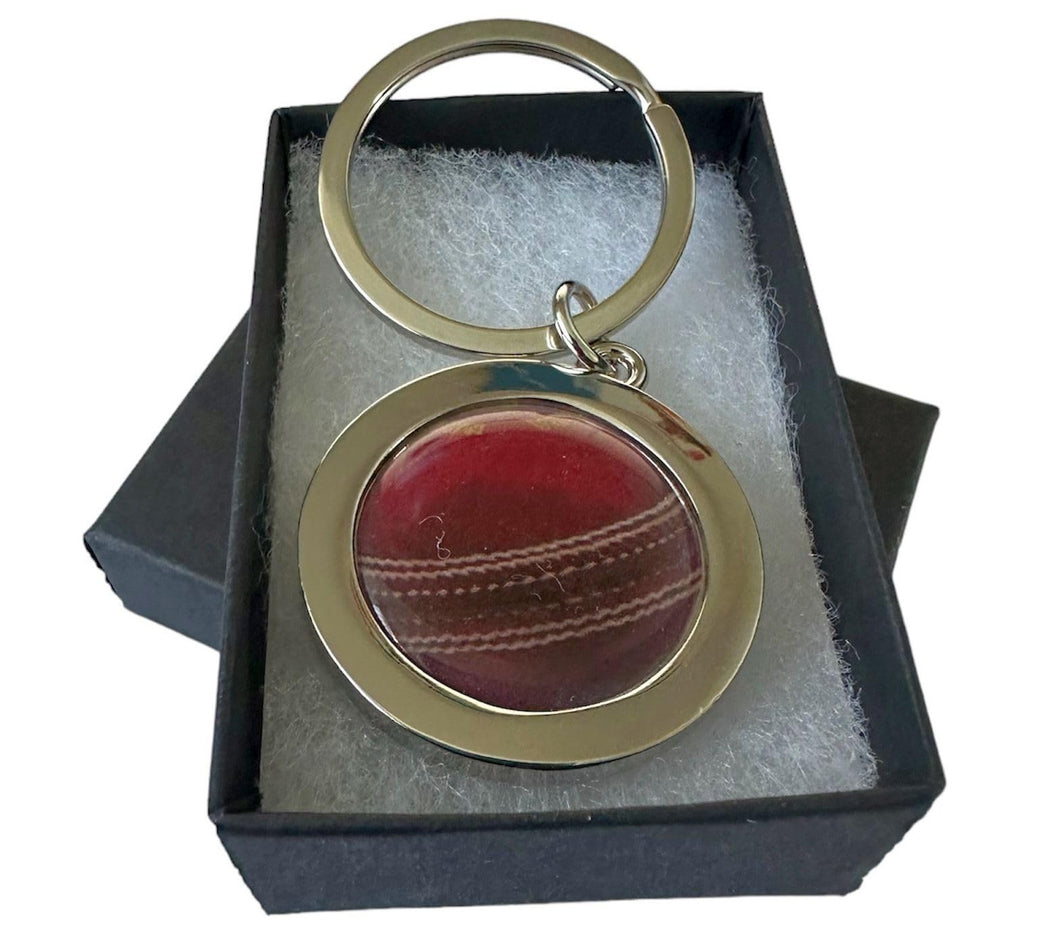 Handmade Silver Plated Cricket Inspired Cricket Ball Keyring