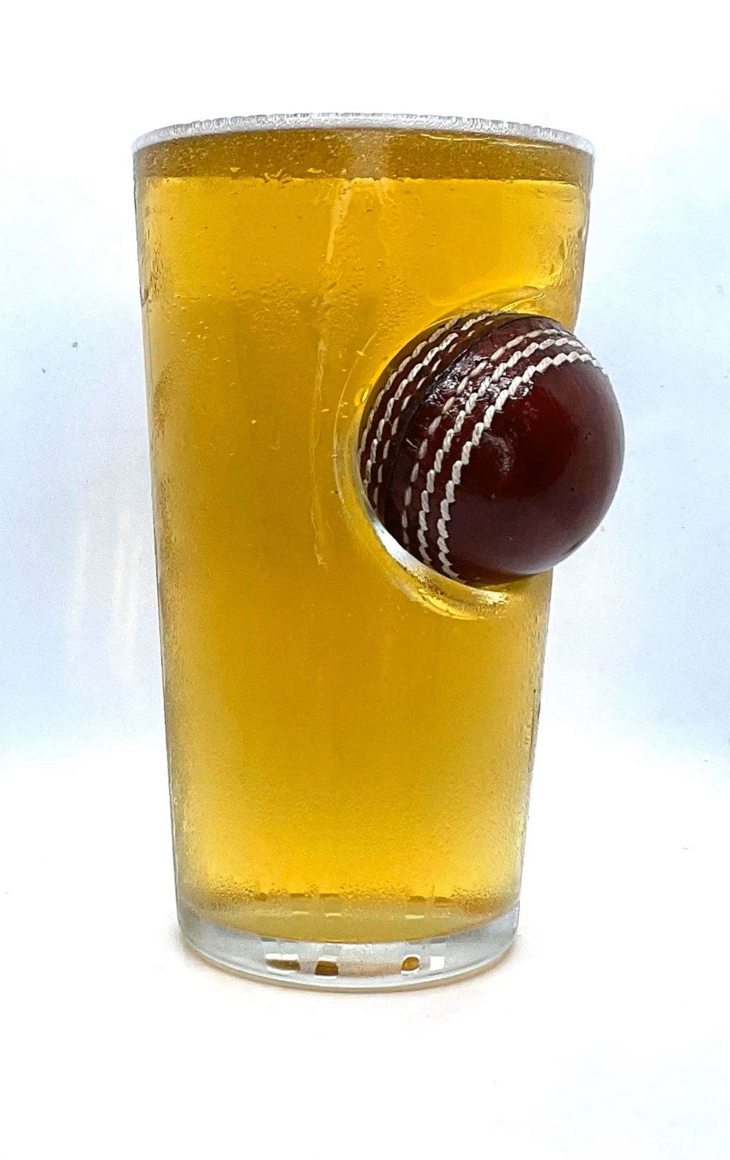 Cricket Ball Pint Glass - Gift for Men - 20oz Pint Glass with Mini Quality Leather Cricket Ball Embedded into The Glass