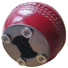 Load image into Gallery viewer, Real cricket ball bottle opener with magnets for the fridge

