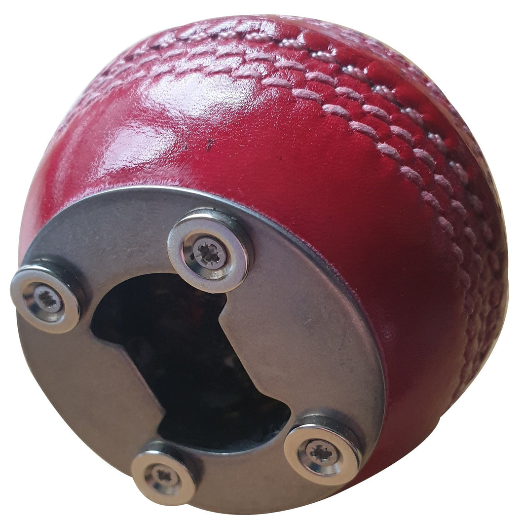 Real cricket ball bottle opener with magnets for the fridge