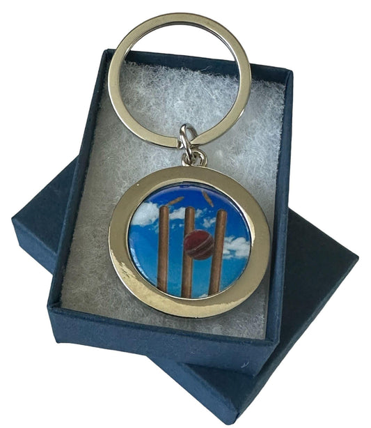 Handmade Silver Plated Cricket Inspired Cricket Stumps and Wicket Keyring