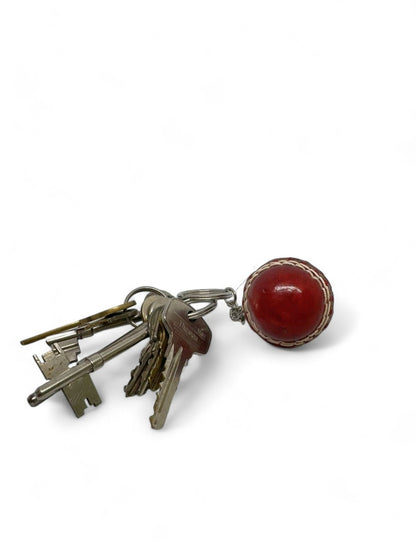 CRICKET-GIFTS - Mini Cricket Ball Keyring | Real Leather | 4cm Diameter | Cricket Themed for Men | Handmade in UK | Ideal for Cricket Fans, Red, Leather