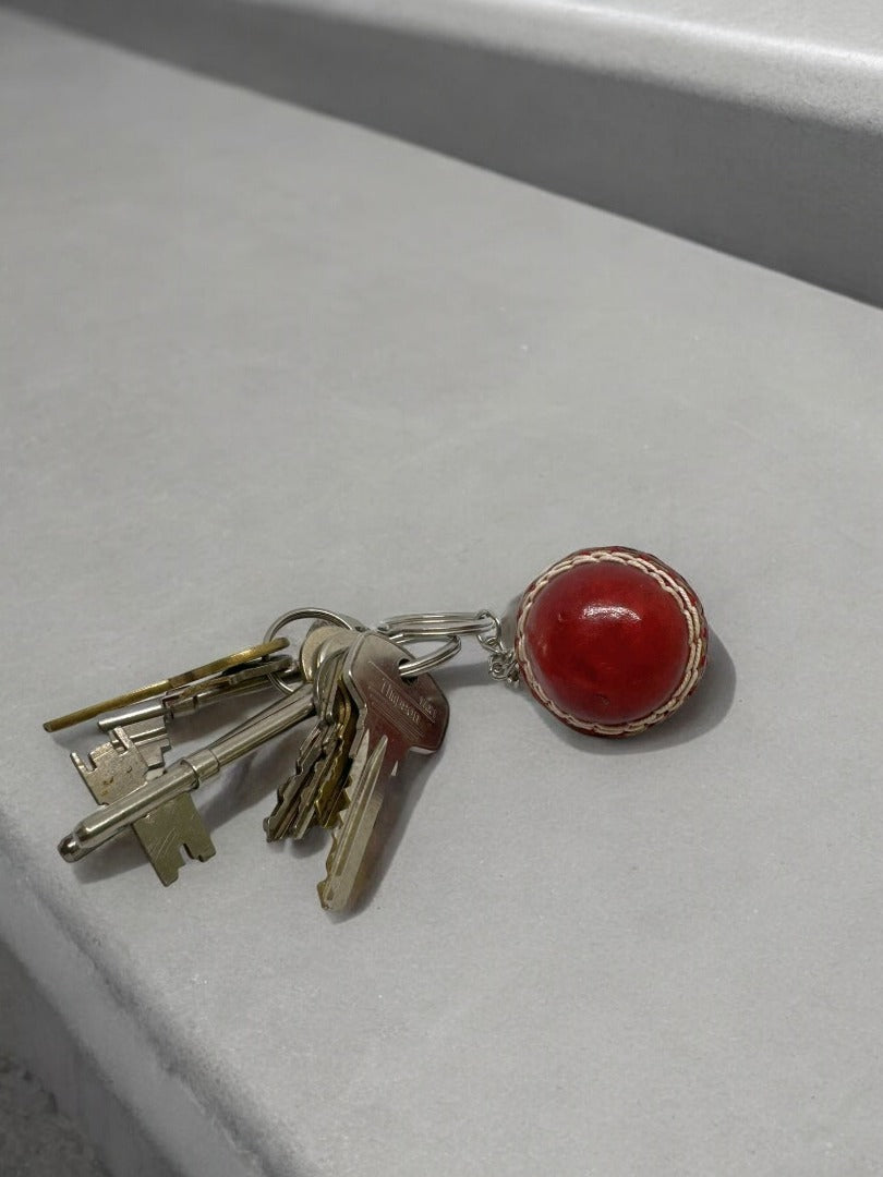 CRICKET-GIFTS - Mini Cricket Ball Keyring | Real Leather | 4cm Diameter | Cricket Themed for Men | Handmade in UK | Ideal for Cricket Fans, Red, Leather