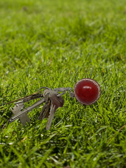 CRICKET-GIFTS - Mini Cricket Ball Keyring | Real Leather | 4cm Diameter | Cricket Themed for Men | Handmade in UK | Ideal for Cricket Fans, Red, Leather