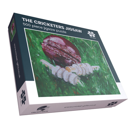CRICKET-GIFTS - 500 Piece Jigsaw Puzzle | Cricket Ball & Bails Art by Anthony Kelly | Sustainable UK Design | Ideal for Cricket Fans | Recycled Materials | 50cm x 38cm, Cotton