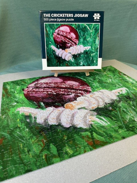 CRICKET-GIFTS - 500 Piece Jigsaw Puzzle | Cricket Ball & Bails Art by Anthony Kelly | Sustainable UK Design | Ideal for Cricket Fans | Recycled Materials | 50cm x 38cm, Cotton