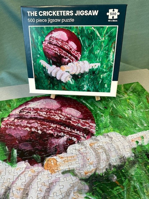 CRICKET-GIFTS - 500 Piece Jigsaw Puzzle | Cricket Ball & Bails Art by Anthony Kelly | Sustainable UK Design | Ideal for Cricket Fans | Recycled Materials | 50cm x 38cm, Cotton