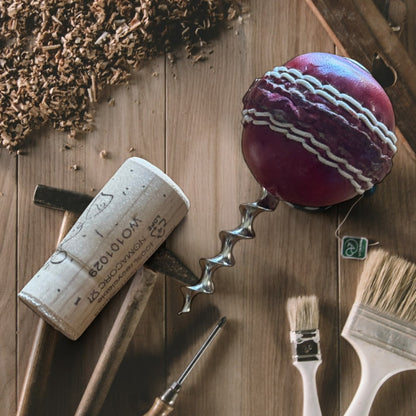 CRICKET-GIFTS - Mini Cricket Ball Wine Opener | Hand Made in UK | 4cm Ball & Metal Auger | Easy Wine Cork Removal | Not for Synthetic Corks | Cricket Wine Accessory, Multicoloured