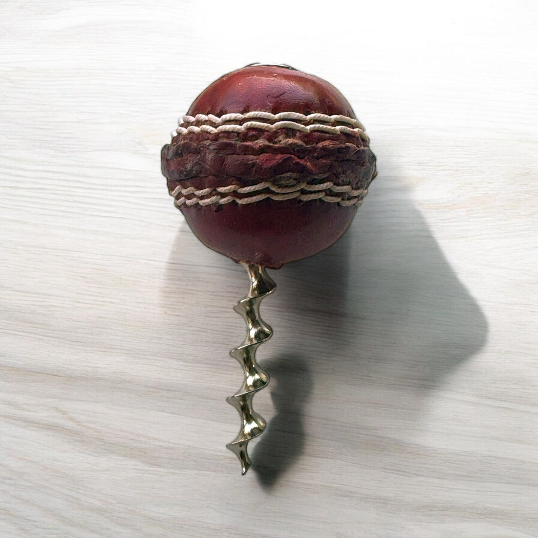 CRICKET-GIFTS - Mini Cricket Ball Wine Opener | Hand Made in UK | 4cm Ball & Metal Auger | Easy Wine Cork Removal | Not for Synthetic Corks | Cricket Wine Accessory, Multicoloured