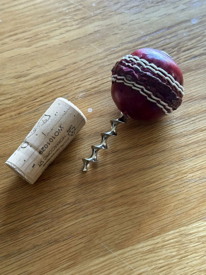 CRICKET-GIFTS - Mini Cricket Ball Wine Opener | Hand Made in UK | 4cm Ball & Metal Auger | Easy Wine Cork Removal | Not for Synthetic Corks | Cricket Wine Accessory, Multicoloured