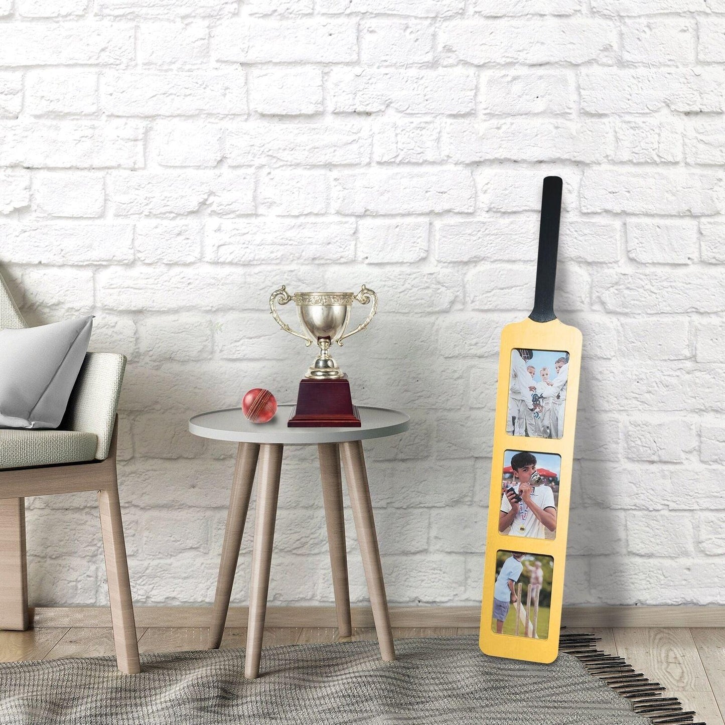 Cricket Bat Photo Frame ? Holds Three 6x4? Photos ? Wall-Mounted or Freestanding Display ? Unique Gift for Cricket Fans & Players ? 82cm x 14cm