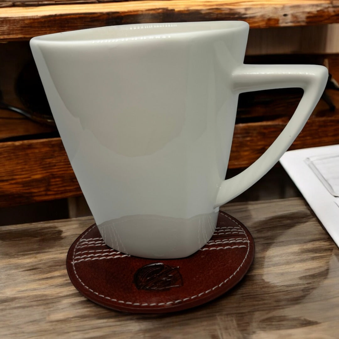 CRICKET-GIFTS - Buffalo Leather Coaster | White Cricket Ball Stitching | Durable & Elegant Design | Ideal for Dining & Coffee Tables | Cricket Ball Coaster, Red, One Size