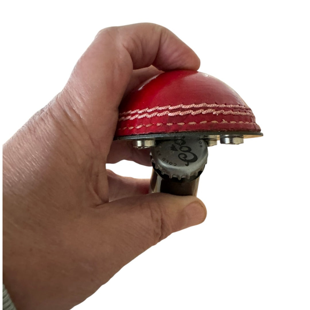 CRICKET-GIFTS - Half Cricket Ball Bottle Opener | Multipurpose Fridge Magnet & Paperweight | Durable Metal | Ideal for Cricket Enthusiasts | Compact 7.5 cm Design, Silver, Metal