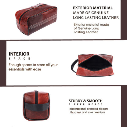 CRICKET-GIFTS Buffalo Leather Cricket Wash Bag Durable Toiletry Bag for Cricket Players and Fans Moisture-Resistant Lining, Secure Zip and Carry Handle 25cm x 14cm