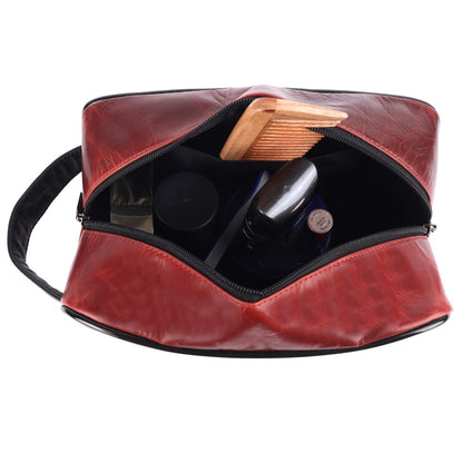 CRICKET-GIFTS Buffalo Leather Cricket Wash Bag Durable Toiletry Bag for Cricket Players and Fans Moisture-Resistant Lining, Secure Zip and Carry Handle 25cm x 14cm