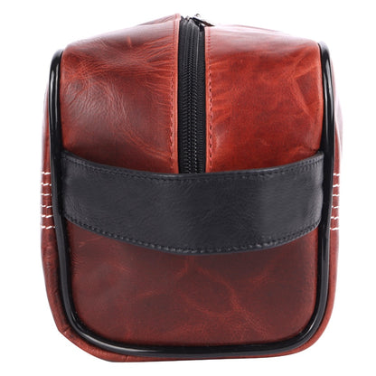 CRICKET-GIFTS Buffalo Leather Cricket Wash Bag Durable Toiletry Bag for Cricket Players and Fans Moisture-Resistant Lining, Secure Zip and Carry Handle 25cm x 14cm