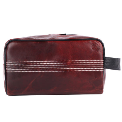 CRICKET-GIFTS Buffalo Leather Cricket Wash Bag Durable Toiletry Bag for Cricket Players and Fans Moisture-Resistant Lining, Secure Zip and Carry Handle 25cm x 14cm