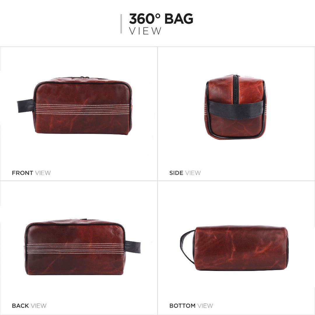CRICKET-GIFTS Buffalo Leather Cricket Wash Bag Durable Toiletry Bag for Cricket Players and Fans Moisture-Resistant Lining, Secure Zip and Carry Handle 25cm x 14cm