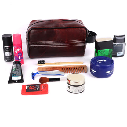 CRICKET-GIFTS Buffalo Leather Cricket Wash Bag Durable Toiletry Bag for Cricket Players and Fans Moisture-Resistant Lining, Secure Zip and Carry Handle 25cm x 14cm