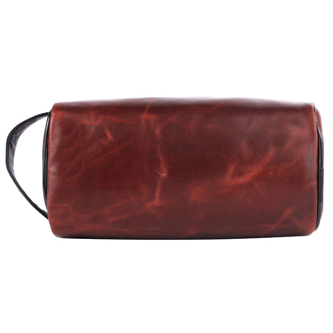 CRICKET-GIFTS Buffalo Leather Cricket Wash Bag Durable Toiletry Bag for Cricket Players and Fans Moisture-Resistant Lining, Secure Zip and Carry Handle 25cm x 14cm
