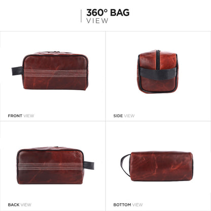 CRICKET-GIFTS Buffalo Leather Cricket Wash Bag Durable Toiletry Bag for Cricket Players and Fans Moisture-Resistant Lining, Secure Zip and Carry Handle 25cm x 14cm