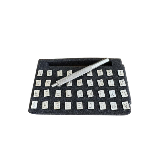 SPORTGIFTZ 36-Piece 6mm Leather Punch Set ? Alphabet & Number Stamps for Personalising Leather Crafts