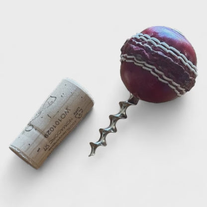 CRICKET-GIFTS - Mini Cricket Ball Wine Opener | Hand Made in UK | 4cm Ball & Metal Auger | Easy Wine Cork Removal | Not for Synthetic Corks | Cricket Wine Accessory, Multicoloured