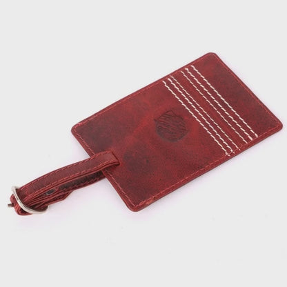 CRICKET-GIFTS - Buffalo Leather Luggage Tag | Red with White Cricket Ball Stitching | Durable & Stylish Travel Accessory | Personalizable ID Area | Love Cricket, OneSize