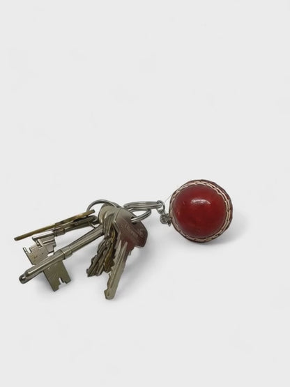 CRICKET-GIFTS - Mini Cricket Ball Keyring | Real Leather | 4cm Diameter | Cricket Themed for Men | Handmade in UK | Ideal for Cricket Fans, Red, Leather