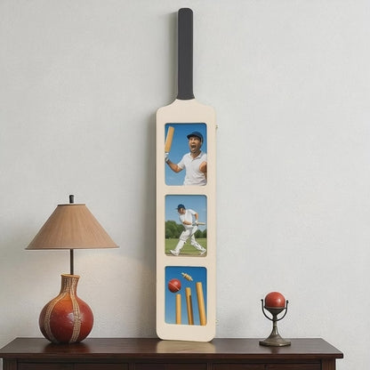 Cricket Bat Photo Frame Holds Three 6x4 inch Photos Wall-Mounted or Freestanding